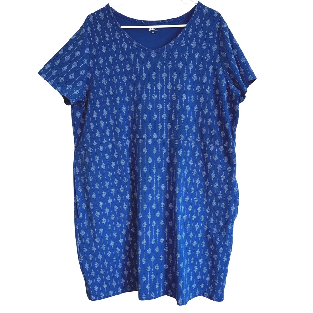 Duluth Trading Co Dress Womens XXL Blue Geometric Print Cotton‎ Stretch Casual